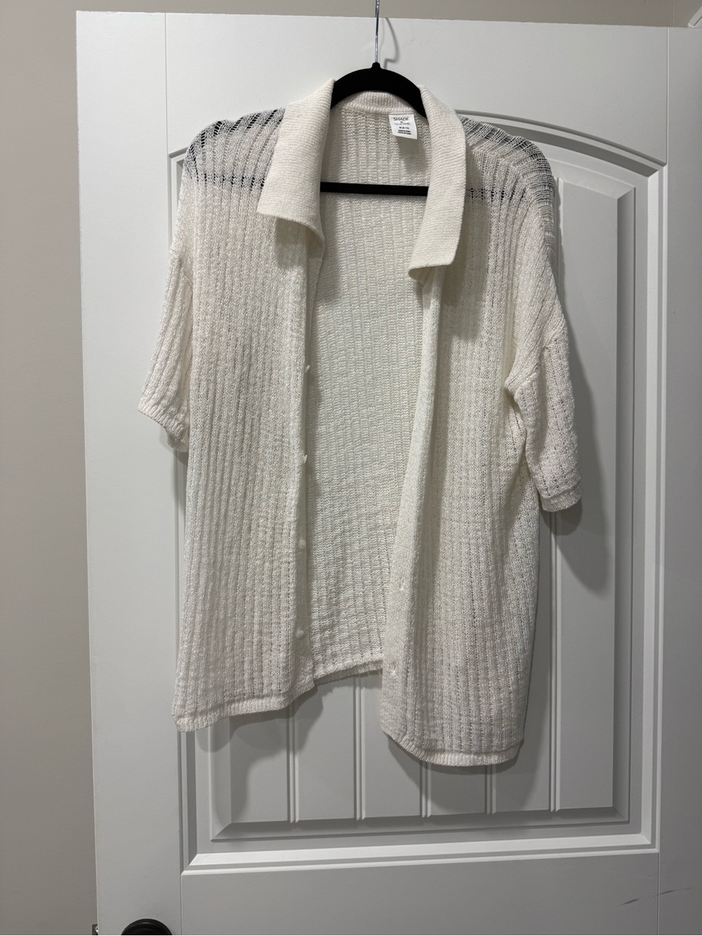 Shade & Shore Cream Open-Front Short-Sleeve Knit Cardigan